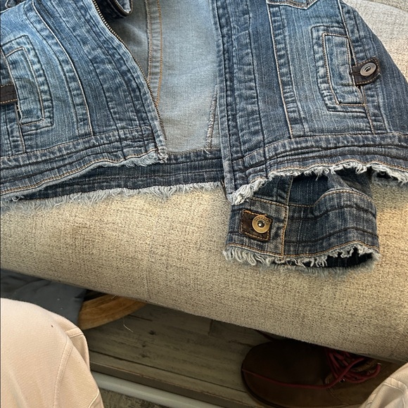 ONE WORLD DENIM ZIP UP FOUR FRONT BUTTONED POCKETS DISSTRESSED HEM SZ XL - Picture 9 of 13